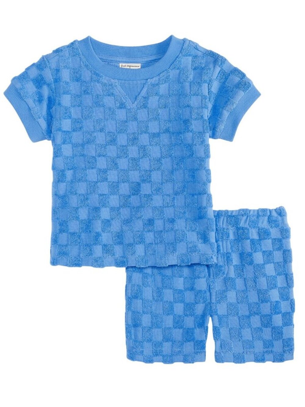 NWT First Impressions Baby Boys Checkered Terry T-Shirt & Shorts Blue Bay 12M